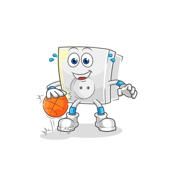 Toma Eléctrica Drible Personaje Baloncesto Mascota Dibujos Animados Vecto — Archivo Imágenes Vectoriales