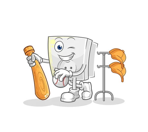 Electric Socket Playing Baseball Mascot Cartoon Vecto — Stock Vector