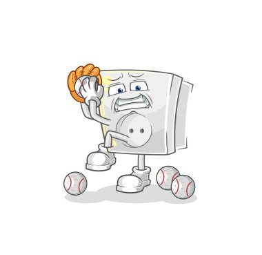 Elektrikli soket beyzbol atıcısı çizgi filmi. karikatür maskotu vektosu