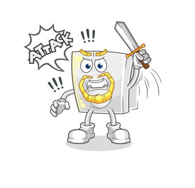 Elektrikli soket şövalyeleri kılıçla saldırır. karikatür maskotu vektosu