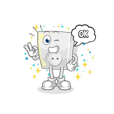 Elektrik prizi de maskotu onaylıyor. çizgi film vektosu