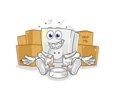 Elektrikli soket evsiz karakteri. karikatür maskotu vektosu