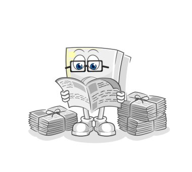 Elektrik prizi gazete karikatürü okur. karakter vektosu