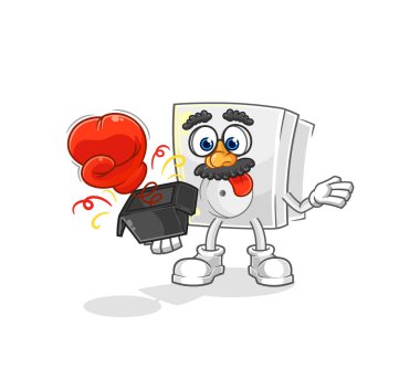 Kutudaki elektrik prizi şaka eldiveni. çizgi film maskotu