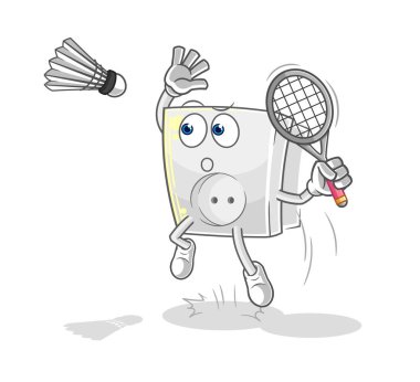 Badminton çizgi filmindeki elektrik prizi ezilmesi. karikatür maskotu vektosu