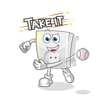 Beyzbol vektörünü fırlatan elektrik prizi. karikatür