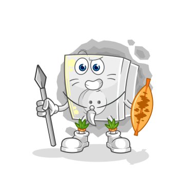 Elektrikli soket Afrikalı kabile savaşçı maskotu. çizgi film vektosu