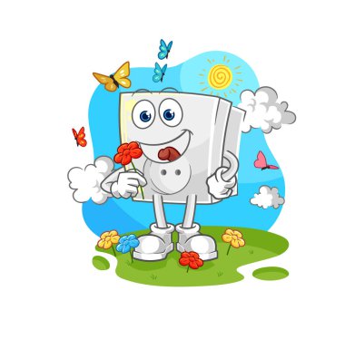 İlkbaharda elektrik soketi çiçek koparır. karakter vektosu