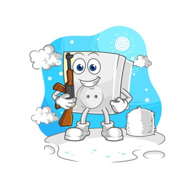 Kışın elektrikli soket askeri. karakter maskotu vekto