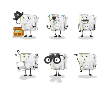 Elektrik prizi korsan grubu karakteri. karikatür maskotu vektosu