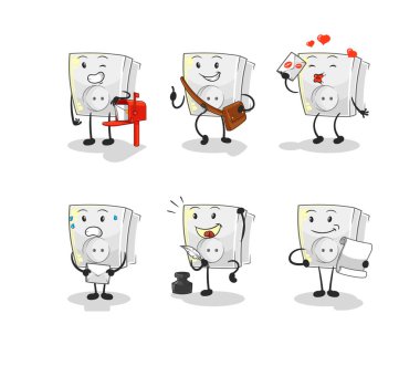 Elektrikli soket postacısı karakterini ayarlamış. karikatür maskotu vektosu