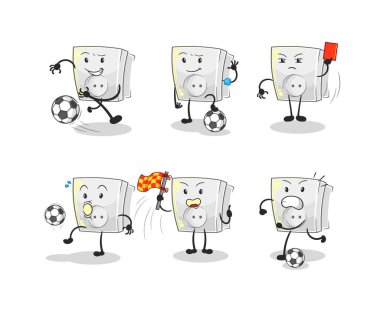 Elektrik soketi futbol grubu karakteri. karikatür maskotu vektosu