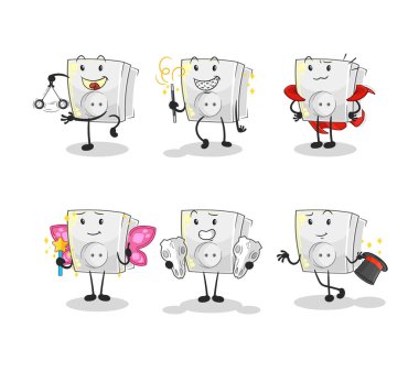 Elektrik prizi sihirli grup karakteri. karikatür maskotu vektosu