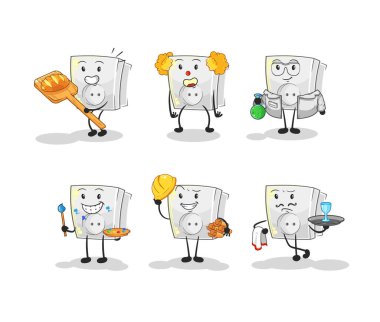 Elektrikli soket mesleği karakter belirler. karikatür maskotu vektosu