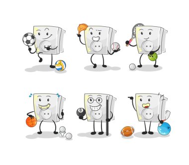 Elektrikli soket sporu set karakteri. karikatür maskotu vektosu