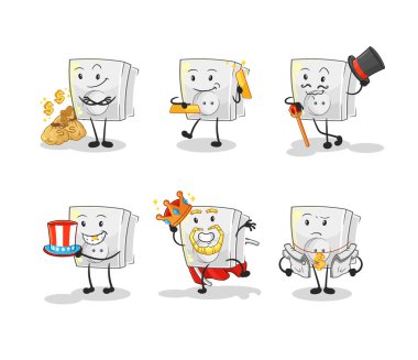 Elektrik prizi zengini karakter. karikatür maskotu vektosu