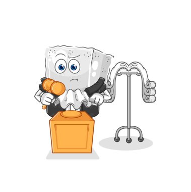 Şeker küpü hakimi tokmağı tutuyor. karakter vektosu