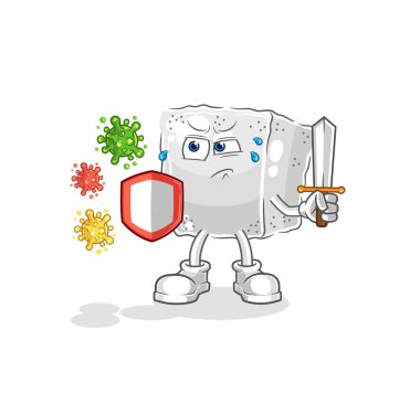 Virüs karikatürlerine karşı şeker küpü. karikatür maskotu vektosu