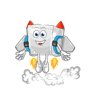 Sırt roketi maskotlu küp şeker. çizgi film vektosu