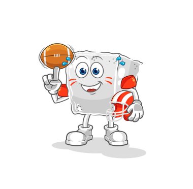 Ragbi oynayan şeker küpü karakteri. karikatür maskotu vektosu