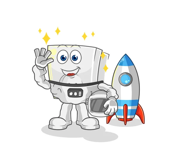 Electric Socket Astronaut Waving Character Cartoon Mascot Vecto — Stock Vector
