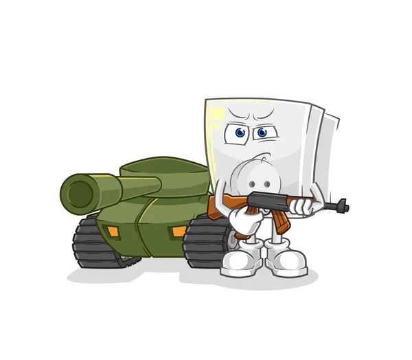 Soldado Del Enchufe Eléctrico Con Carácter Del Tanque Mascota Dibujos — Vector de stock