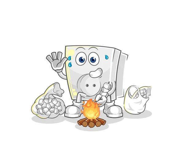 Electric Socket Roasting Marshmallows Cartoon Mascot Vecto — Stock Vector