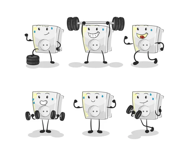 Electric Socket Exercise Set Character Cartoon Mascot Vecto — Stock Vector