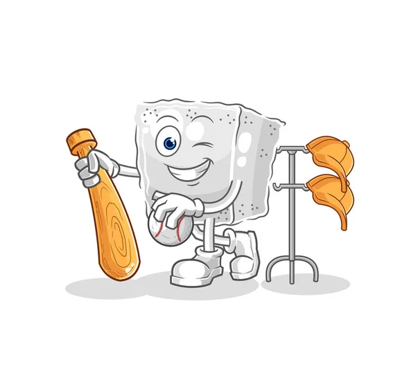 Sugar Cube Playing Baseball Mascot Cartoon Vecto — Stock Vector
