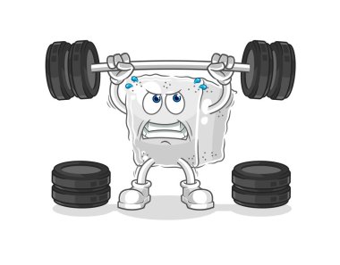 Şeker küpü halterci karakteri kaldırıyor. karikatür maskotu vektosu