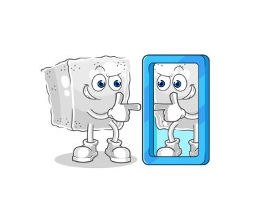 Şeker küpü ayna karikatürüne bakıyor. karikatür maskotu vektosu