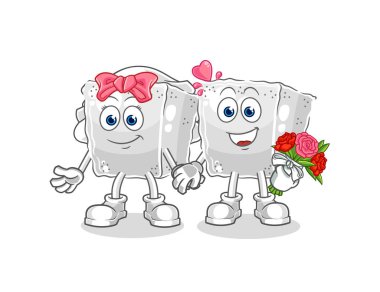 Şeker küplü düğün karikatürü. karikatür maskotu vektosu