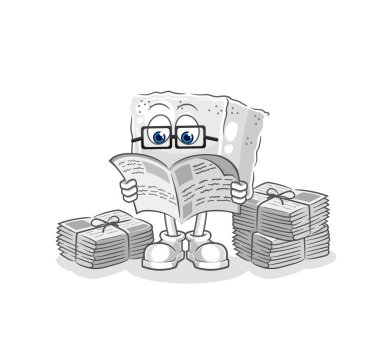 Şeker küpü gazete karikatürü okur. karakter vektosu