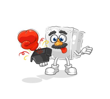 Kutudaki şeker küpü şaka eldiveni. çizgi film maskotu