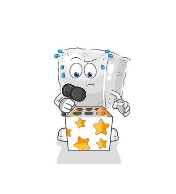 Küp şekeri, köstebek maskotuna vuruyor. çizgi film vektosu