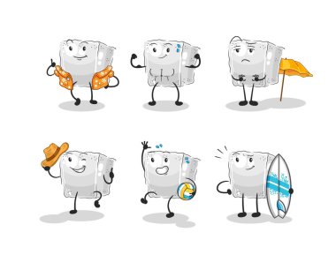 Şeker Küpü plaj tatili seti karakteri. karikatür maskotu vektosu