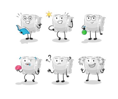 Küp şeker düşünen grup karakteri. karikatür maskotu vektosu