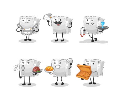 Şeker küplü restoran grubu karakteri. karikatür maskotu vektosu