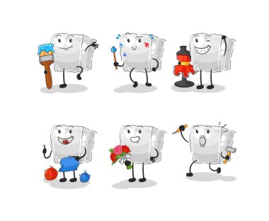 Küp şeker sanatçısı grup karakteri. karikatür maskotu vektosu