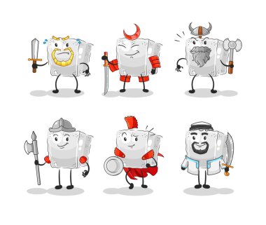Şeker küpü savaşçı grup karakteri. karikatür maskotu vektosu