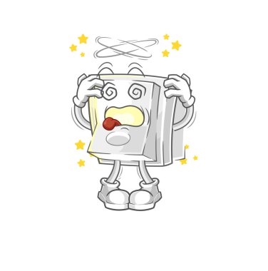 Işık düğmesi baş döndürücü maskotu. çizgi film vektosu