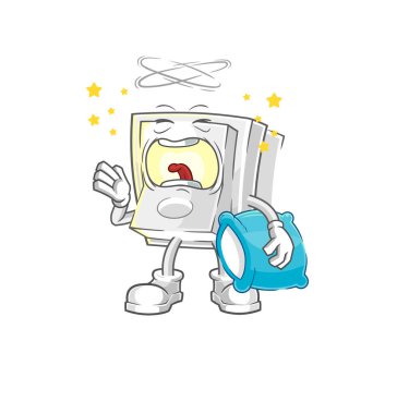 Işık düğmesi esneme karakteri. karikatür maskotu vektosu