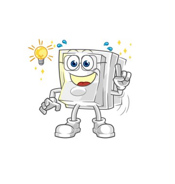 Işık düğmesinde bir fikir karikatürü var. maskot vektosu