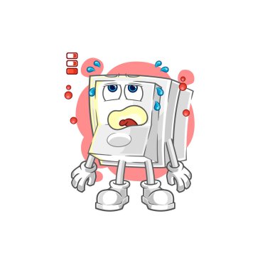 Işık düğmesi düşük pil maskotu. çizgi film vektosu