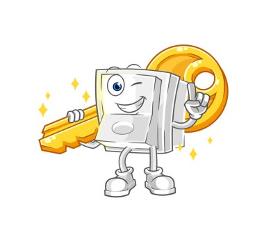 Işık anahtarı anahtar maskotu taşır. çizgi film vektosu