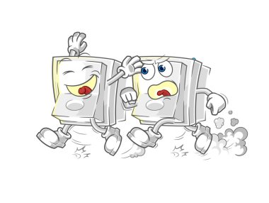 Işık düğmesi kovalamaca çizgi filmi. karikatür maskotu vektosu