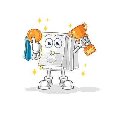 Trophie ile elektrik düğmesi kazananı. karikatür