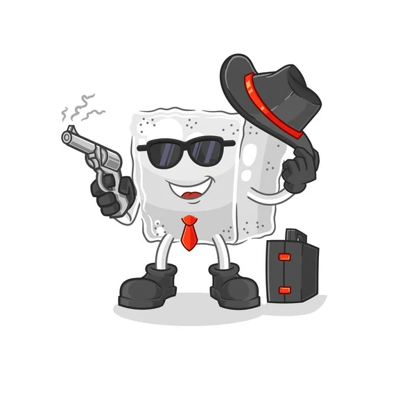 Sugar Cube Mafia Gun Character Cartoon Mascot Vecto — Stock Vector