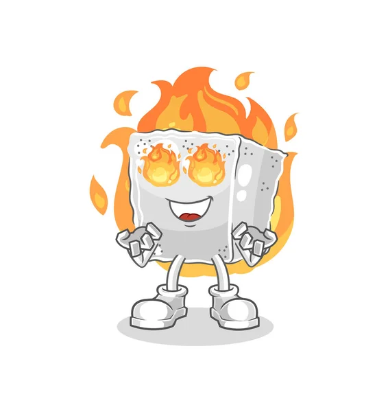 Sugar Cube Fire Mascot Cartoon Vecto — Stock Vector
