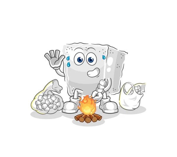 Sugar Cube Roasting Marshmallows Cartoon Mascot Vecto — Stock Vector